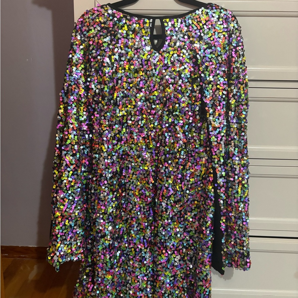Smak Parlour 1960s Rainbow Sequin Cape Sleeve Shift Dress